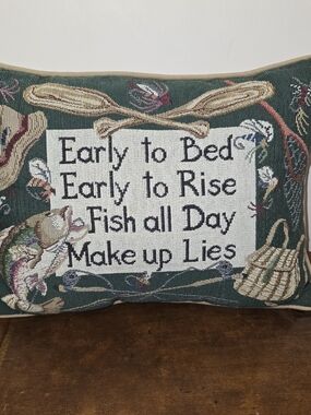Vintage Style Fishing Humor Decorative Tapestry Pillow Cottagecore